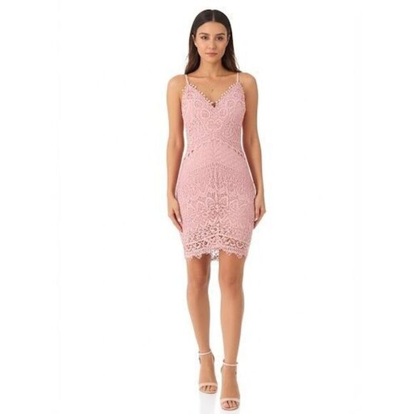 ASTR The Label Crochet Lace Bodycon Mini Dress size M Pink Sleeveless - Picture 1 of 12